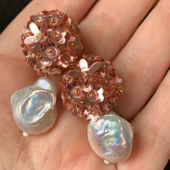 Handmade, Rare Freshwater Pearl and Pink Bead Clip On Earrings by Sachin + Babi - Picture 4 of 8